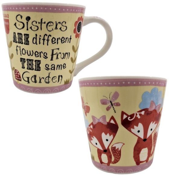 Queens by Churchill Sister Flowers 12 Oz Porcelain Cup Fox Graphic Mug - Picture 1 of 9